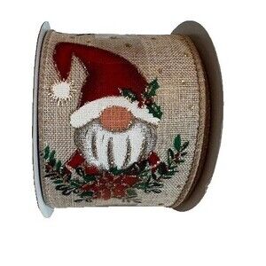 Holiday Gnome Wired Ribbon with Gold Fleck 2.5" x 20' from "Celebrate It"  NEW